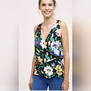 NWT Anthropologie Florascura Deletta Ruffle Crossover Floral Drape Top M